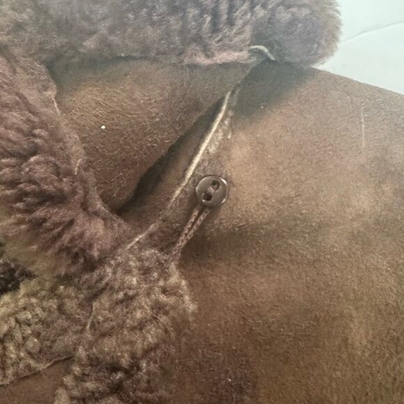 Peter Pan Canada Vintage 90s Shearling Leather Fur Short Coat Jacket Brown Warm - Picture 7 of 16